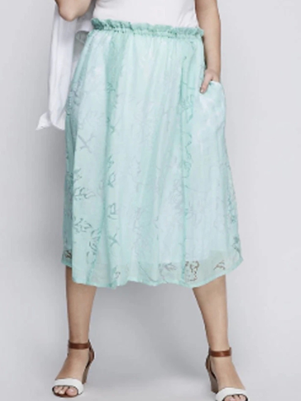 LANE BRYANT Sweet Mint GREEN BURNOUT CRINKLE Circle Skirt Plus 18/20 D03-0073